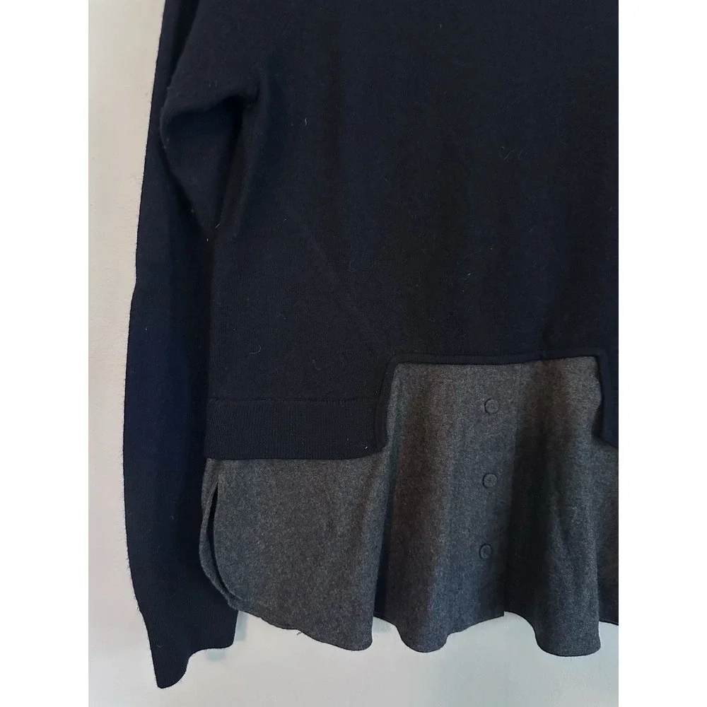 Carven 100% Wool SMALL Layered Sweater Crew Neck Navy Blue Dress Shirt Structure